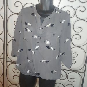 Soho New York & Company Jeans brand Elephant print Grey blouse L